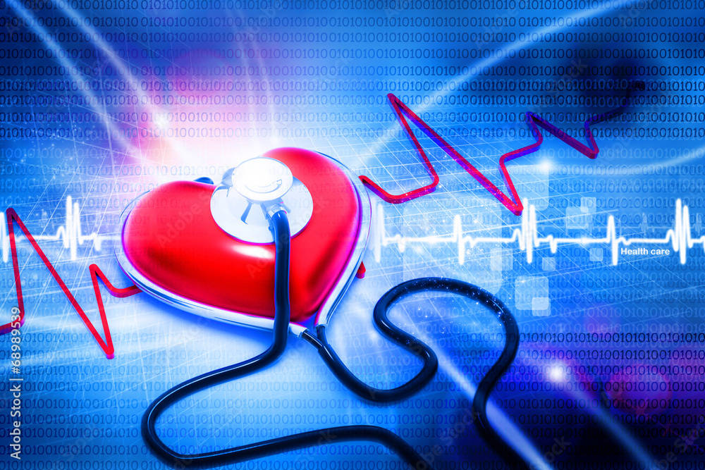 heart and stethoscope - obrazy, fototapety, plakaty 