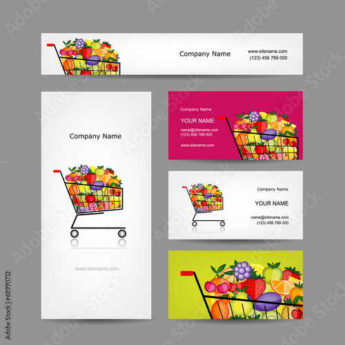 Business cards design, trolley with fruits