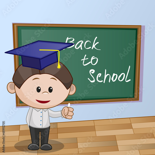 Cartoon Boy wrote in classroom