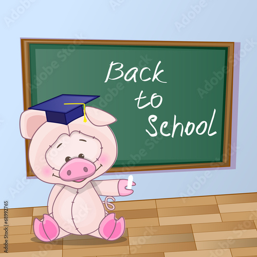 Cartoon Pig wrote in classroom