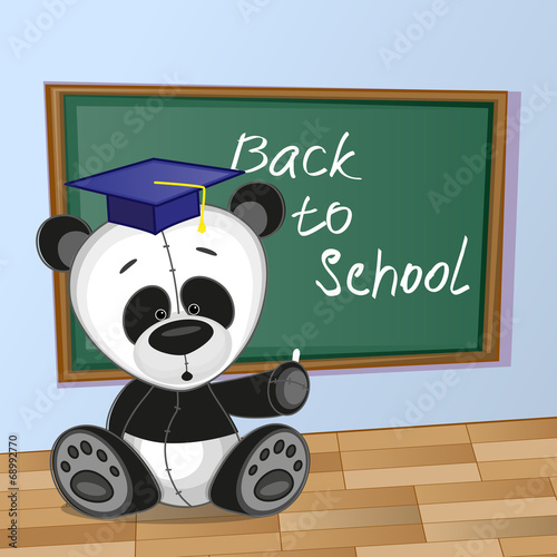 Cartoon Panda wrote in classroom