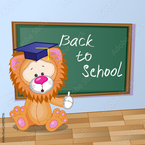 Cartoon Lion wrote in classroom