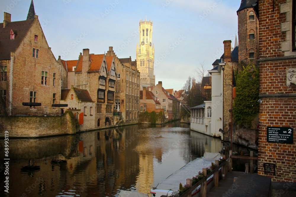 Belfort and canal in Bruges, Belgium
