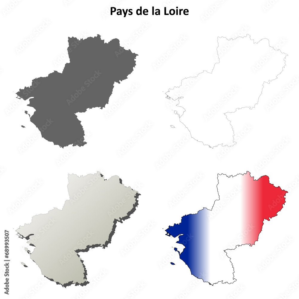 Fototapeta premium Pays de la Loire blank detailed outline map set