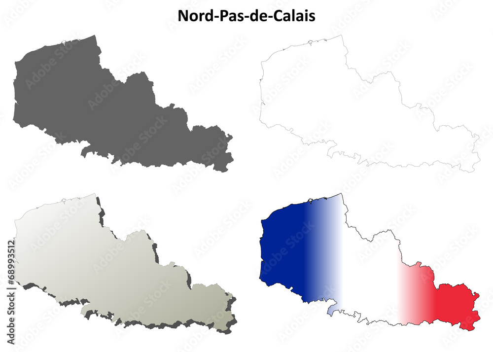Nord-Pas-de-Calais blank detailed outline map set