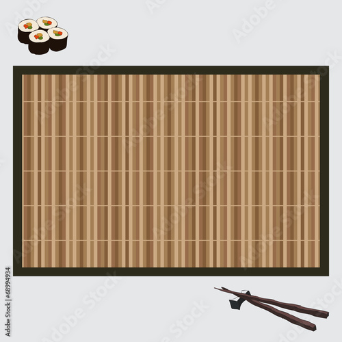 vector illustration sushi on bamboo mat and chopsticks