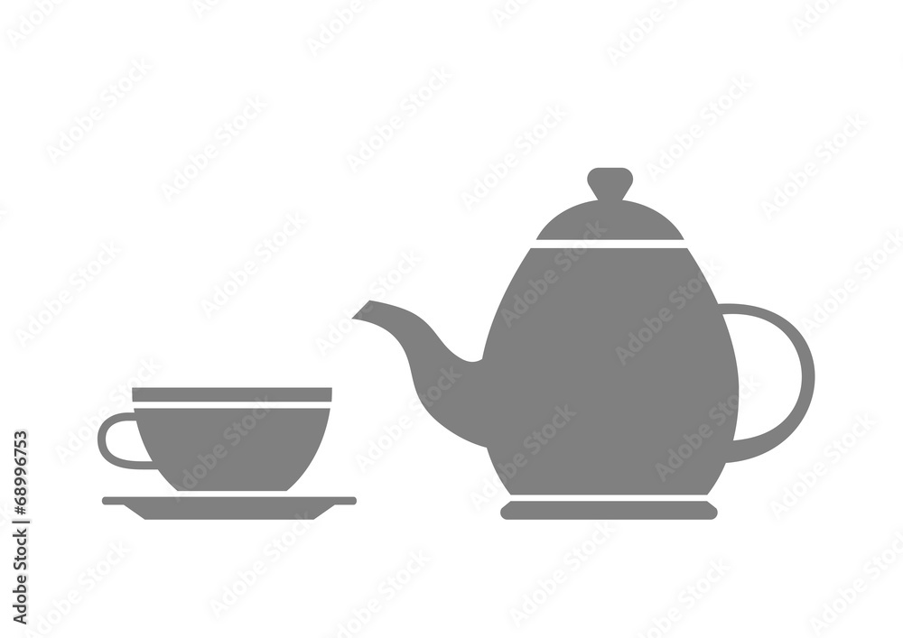 Grey teapot and teacup on white background Grey teapot and teacup on white background