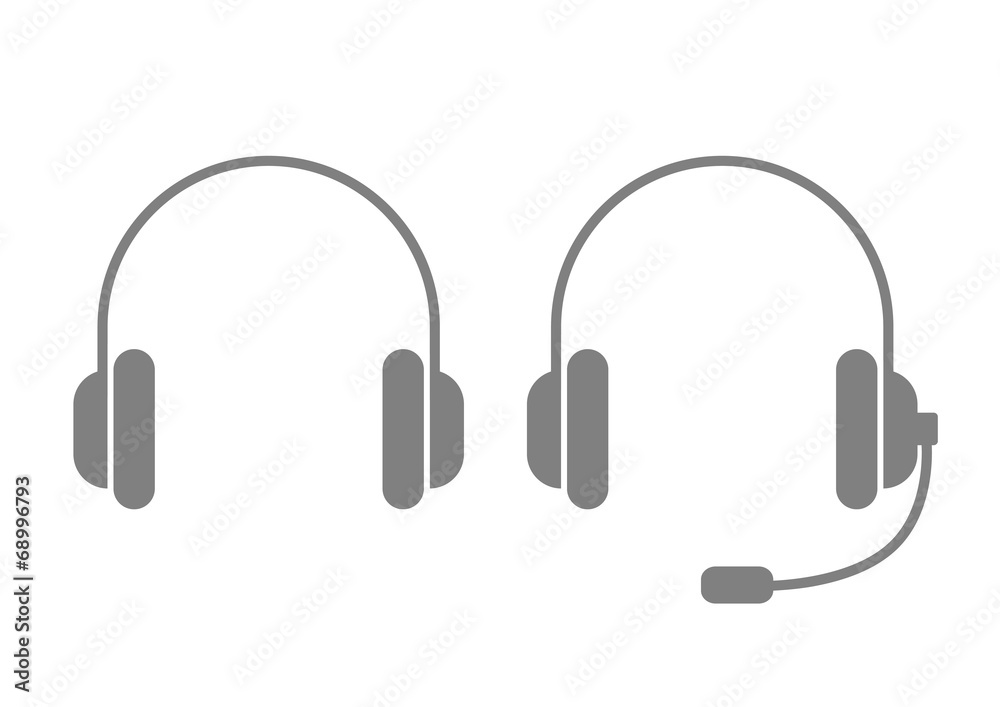 Grey headphones icon on white background Grey headphones icon on white background