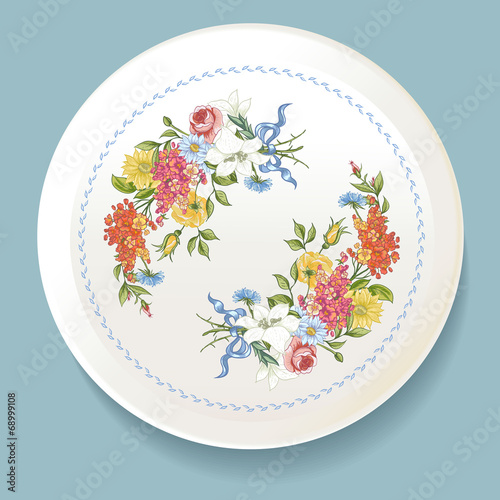 Baroque Bouquet of wildflowers on white plate