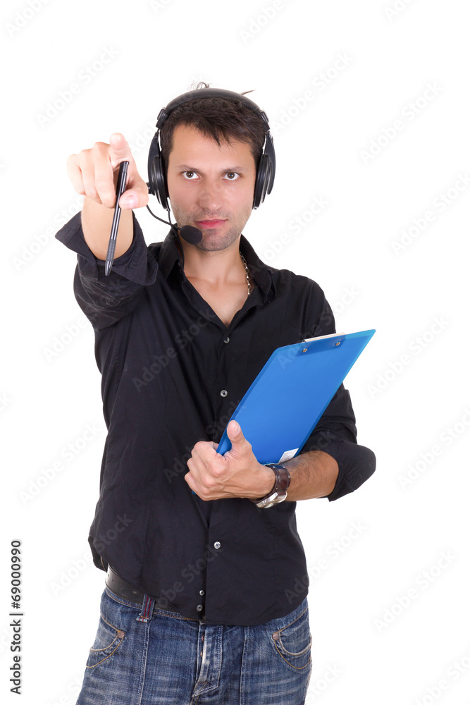 man giving orders behind the camera