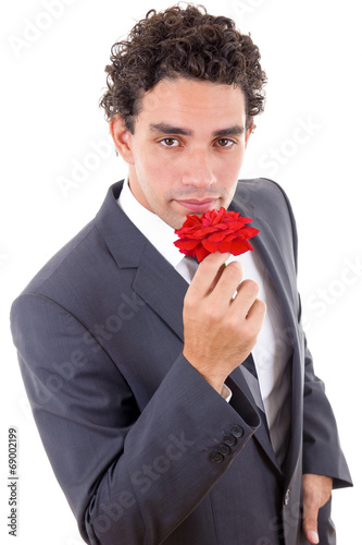 man seduces with rose