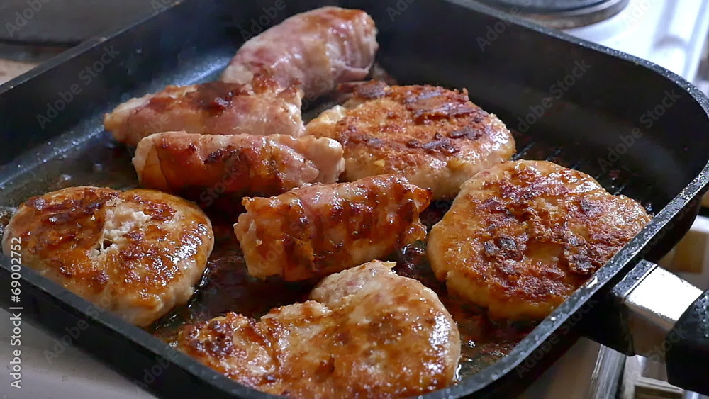 frying meat in a pan frying meat in a pan
