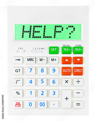 Calculator with HELP on display on white background