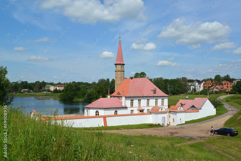 View of Prioratsky Palace and the Black lake in Gatchina