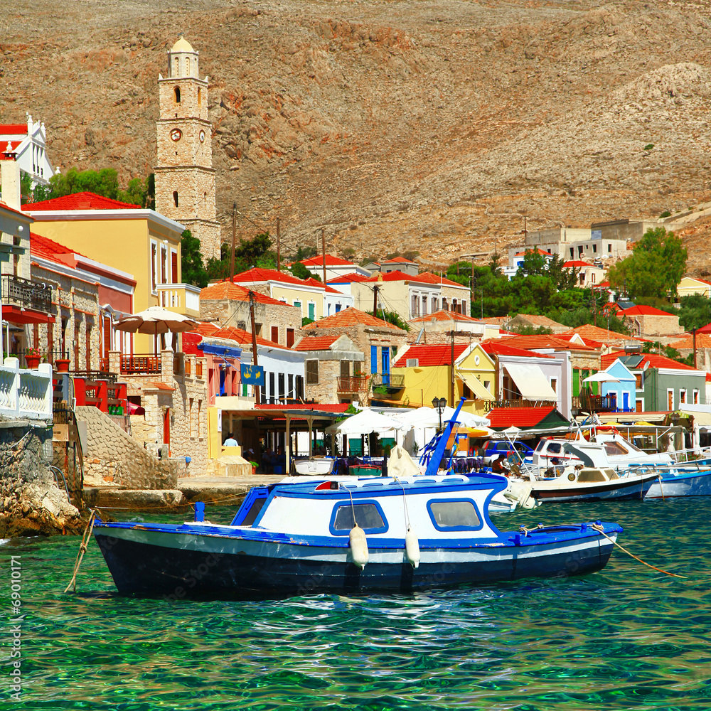 Halki - colorful small traditional island of Dodecanese, Greece