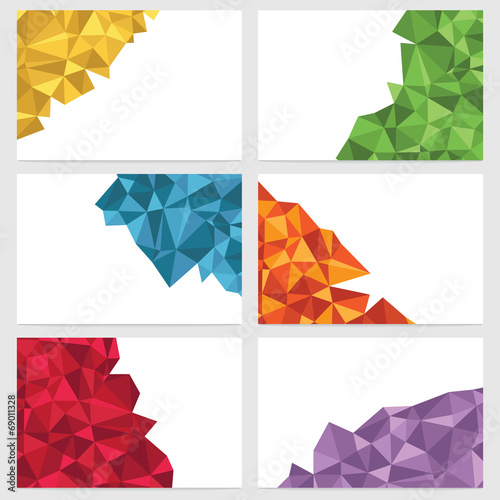 Business cards vector clipart bright banners with copy space yellow green blue red orange purple polygons