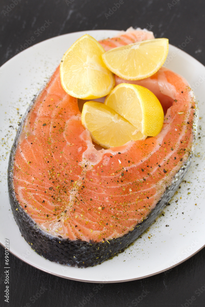 fresh salmon on plate