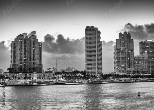 Miami, Florida. Dawn colors over city skyline