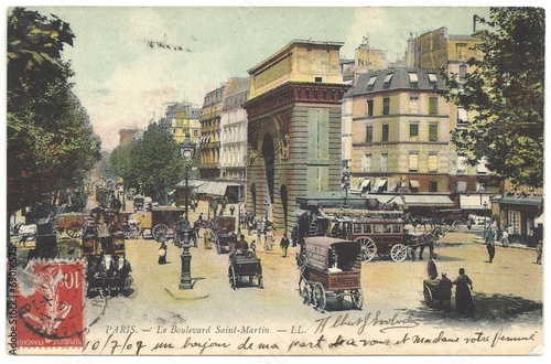 Bild auf Leinwand Paris, Boulevard Saint-Martin 1907 (hist. Postkarte)