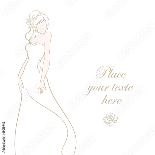Wedding card with beautiful bride on white background vector ill