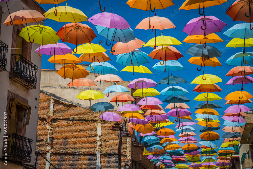 Street decorated with colored umbrellas,Madrid