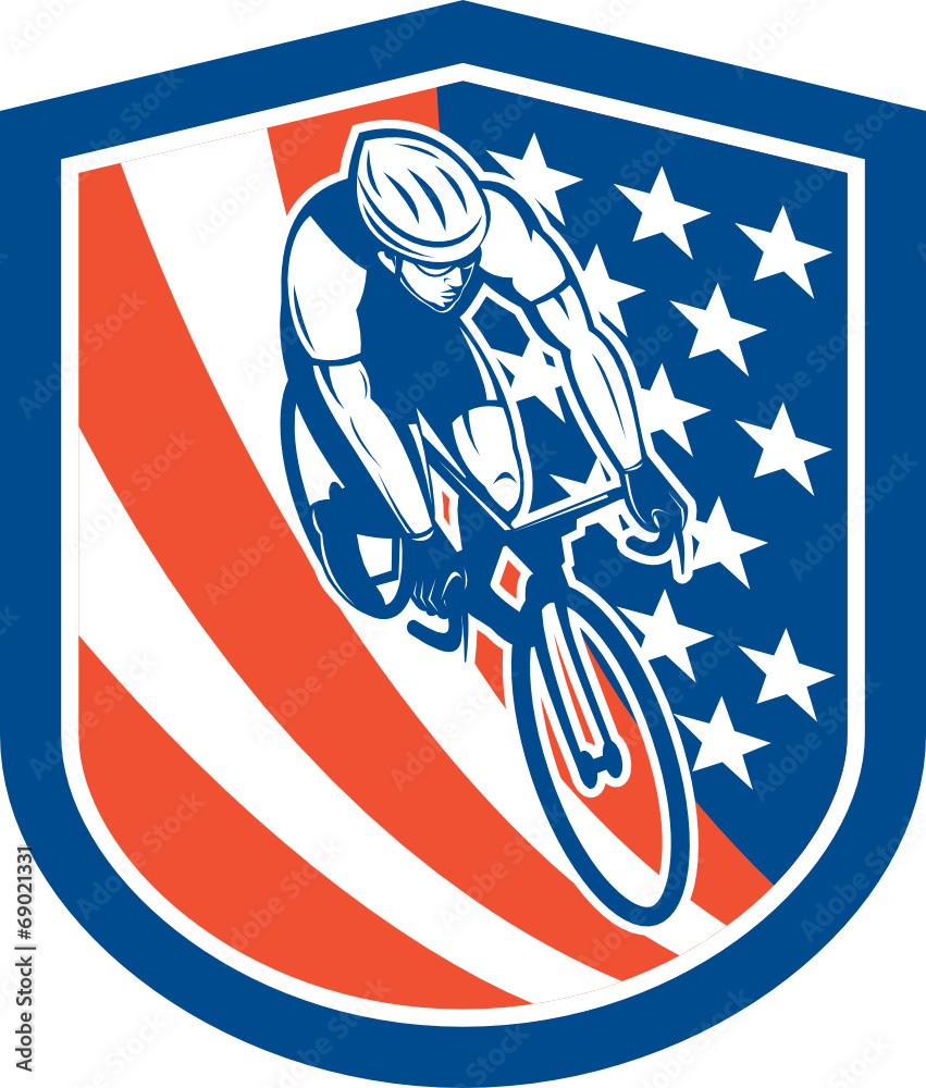 Bicycle Rider USA Flag Shield Retro Bicycle Rider USA Flag Shield Retro