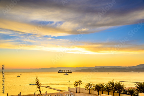 Landscape beach prospects the Red Sea in Aqaba, Jordan photo