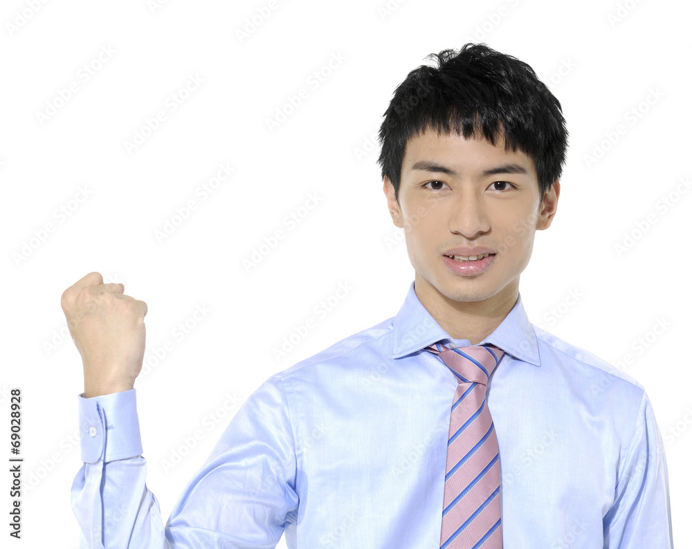 Portrait of young business, executive celebrating success Portrait of young business, executive celebrating success