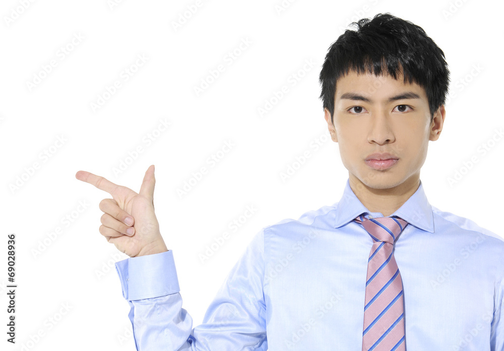 business man happy smile point finger to empty copy space, business man happy smile point finger to empty copy space,