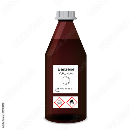 Bottle with chemical toxic and flammable solvent - benzene