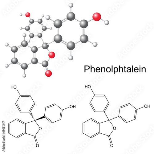 Phenolphthalein molecule - structural chemical formula and model
