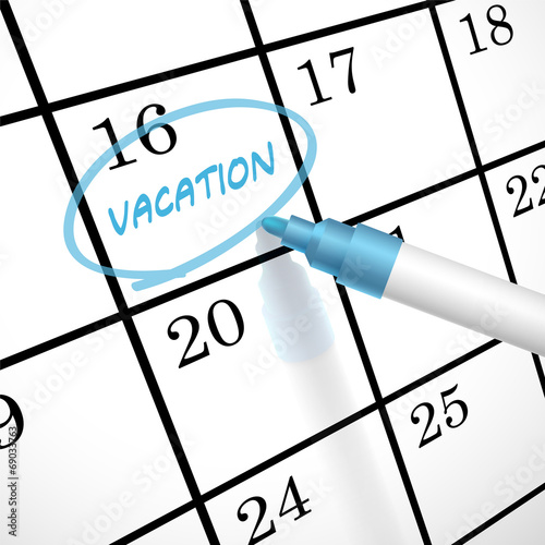 vacation word circle marked on a calendar
