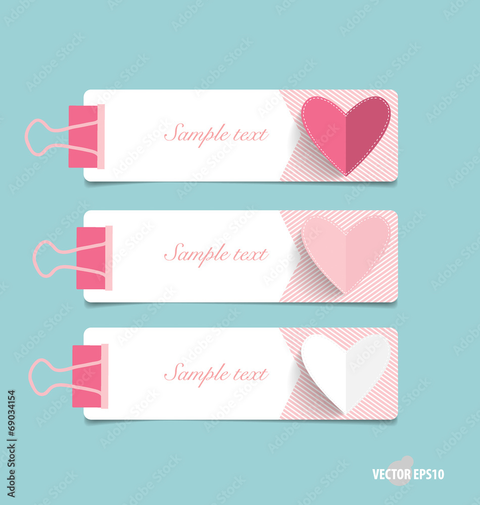 Cute note paper with hearts, ready for your message. Vector illu
