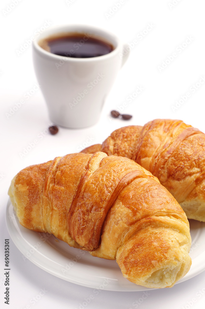 Two croissant and cup of coffee