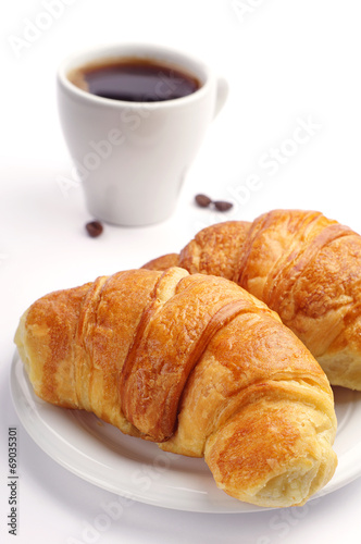 Two croissant and cup of coffee