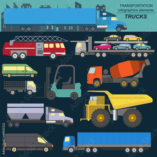 Set of elements cargo transportation: trucks, lorry for creating © a7880ss