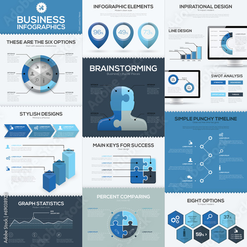 Blue business infographics vector elements and templates