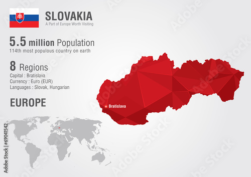 Canvas Print Slovakia world map with a pixel diamond texture.