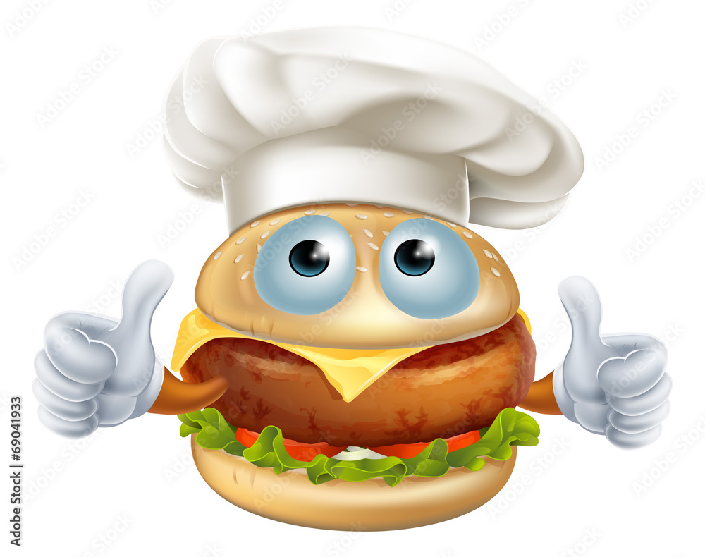 Cartoon chef hamburger character Cartoon chef hamburger character