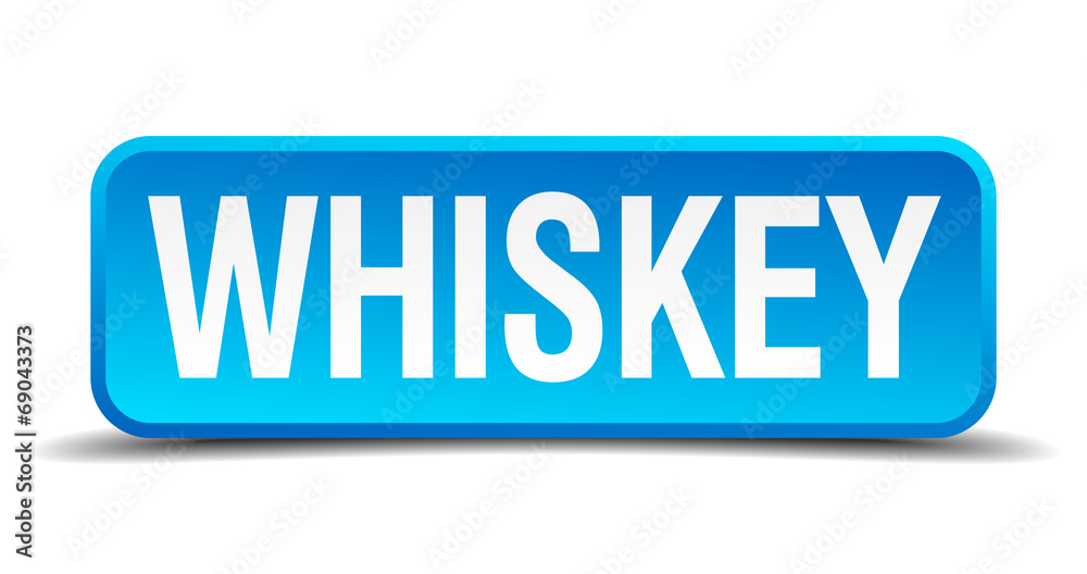 Whiskey blue 3d realistic square isolated button Whiskey blue 3d realistic square isolated button