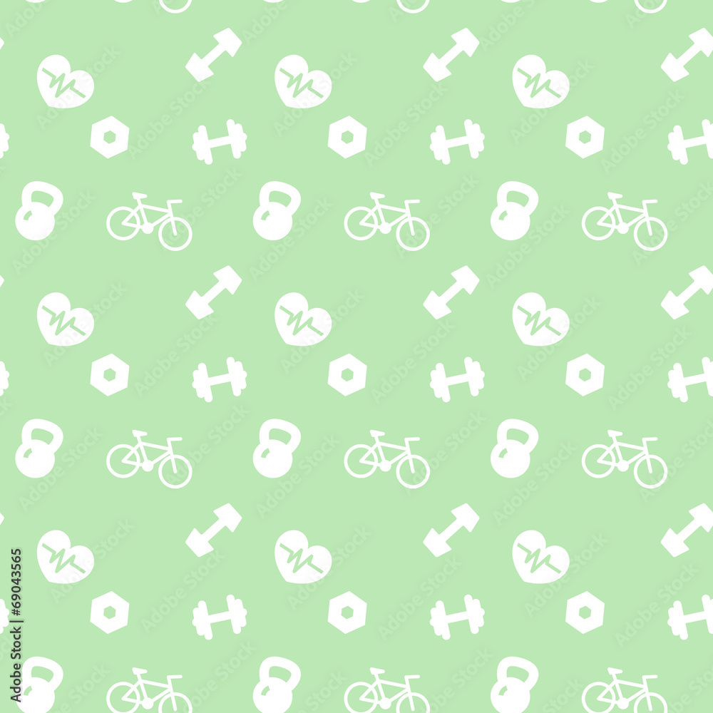 seamless pattern fitness icons on green
