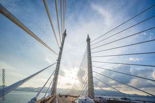 Towers of Bridge connecting George Town on Penang island and Seb