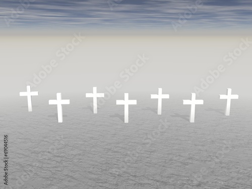 Several white crosses - 3d render