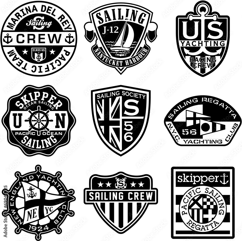 Obraz premium Nautical badges vector collection in black and white