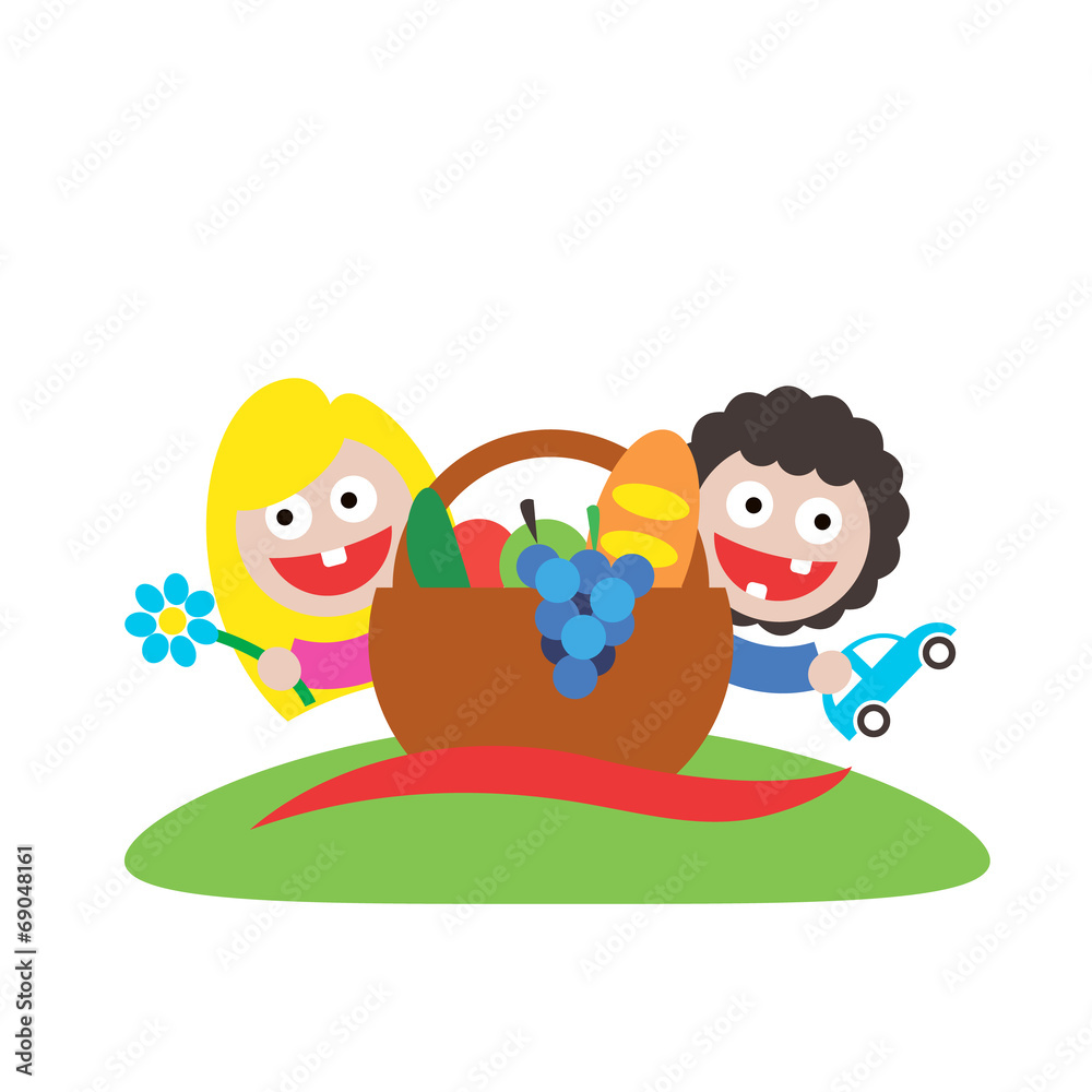 family picnic boy and girl art logo