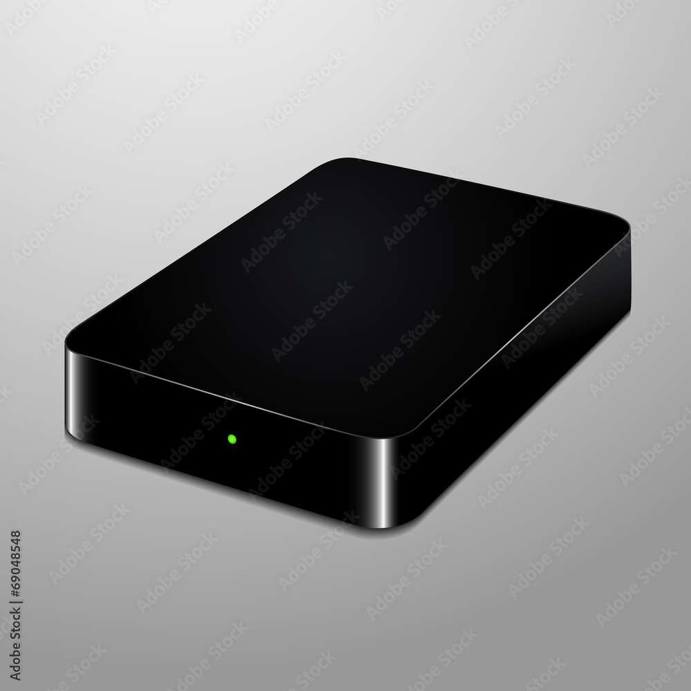 Fototapeta premium Realistic illustration of a black external hard drive