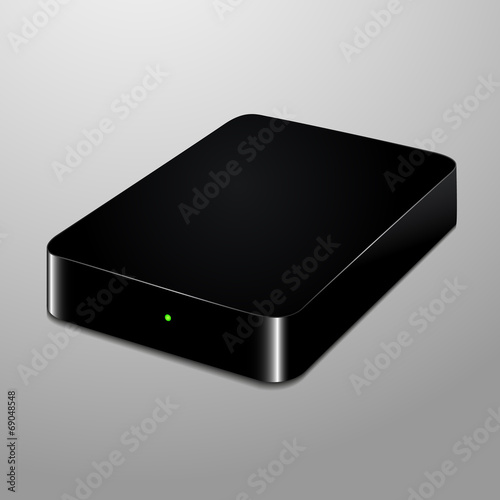 Realistic illustration of a black external hard drive