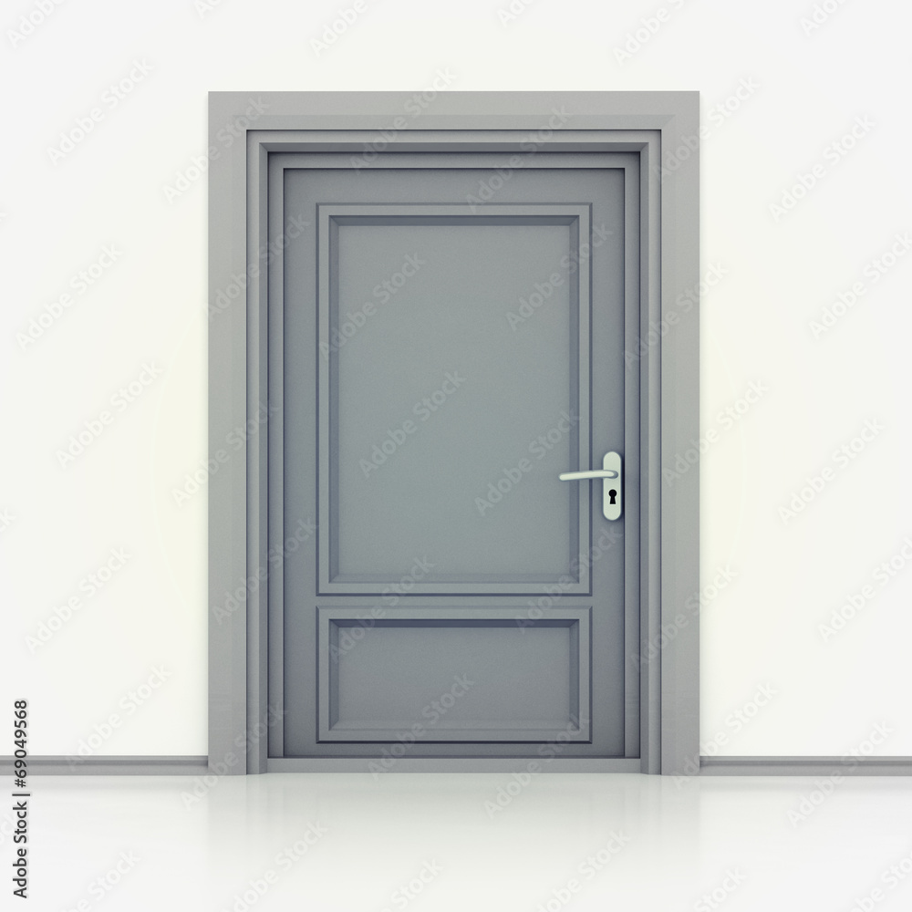 isolated single classic closed door closeup 3D