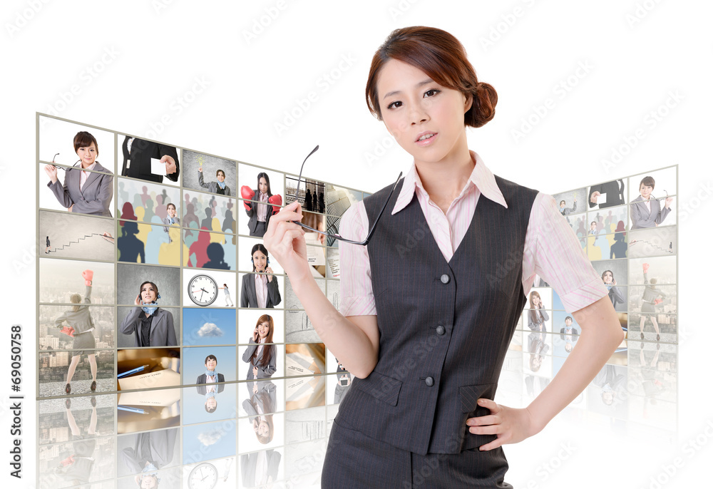 woman standing in front of TV