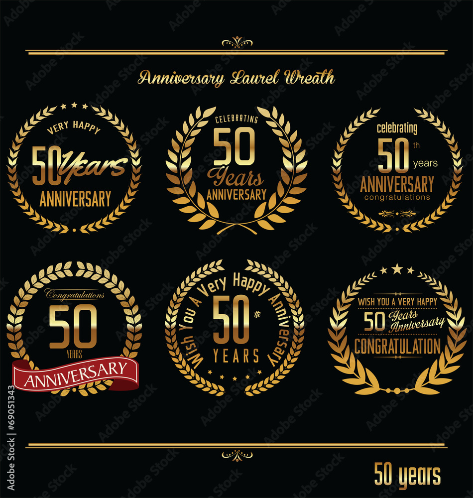 Anniversary laurel wreath retro labels, 50 years